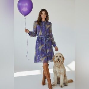 Vintage Long Sleeve Purple Patterned Dress